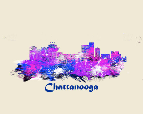 City Of Chattanooga Watercolor Skyline Art