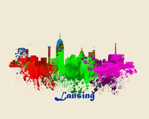 City Of Lansing Watercolor Skyline Art