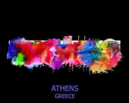 City Of Athens Bk Watercolor Skyline Art