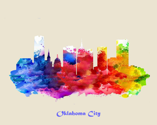 City Of Oklahoma City Watercolor Skyline Art