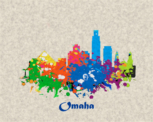 City Of Omaha  Watercolor Skyline Art