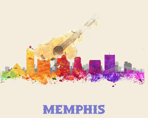 City Of Memphis Watercolor Skyline Art