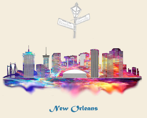 City Of New Orleans Watercolor Skyline Art