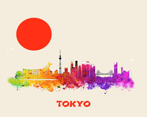 City Of Tokyo Watercolor Skyline Art