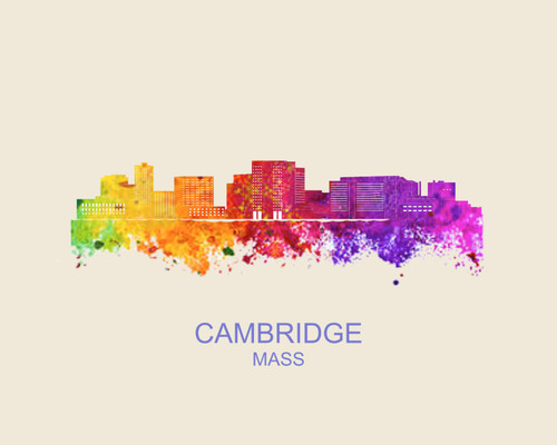 City Of Cambridge Watercolor Skyline Art