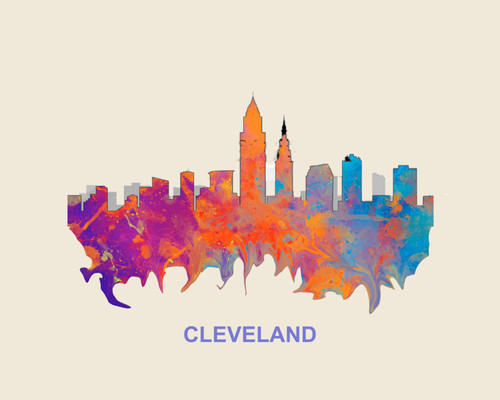 City Of Cleveland Watercolor Skyline Art
