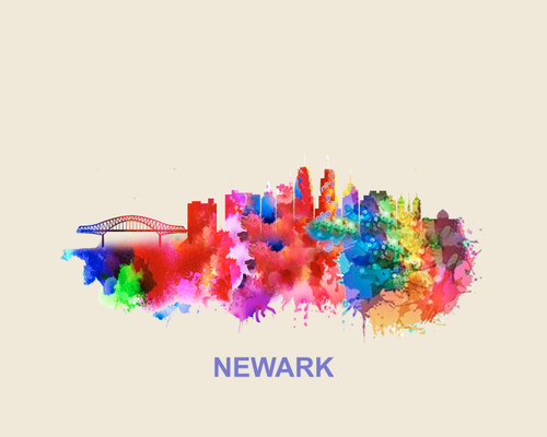 City Of Newark Watercolor Skyline Art