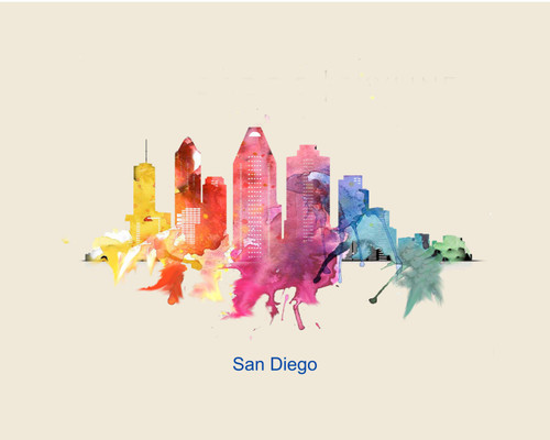 City Of San Diego Watercolor Skyline Art