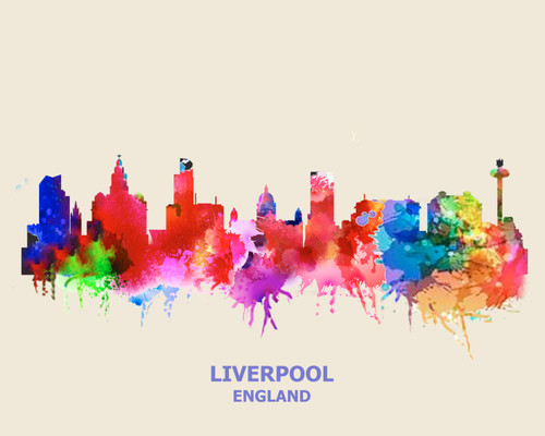 City Of Liverpool Watercolor Skyline Art