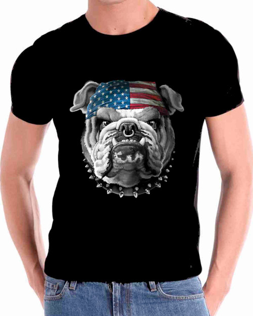 Semper Fi Bulldog and The Flag  Patriotic Art T shirt