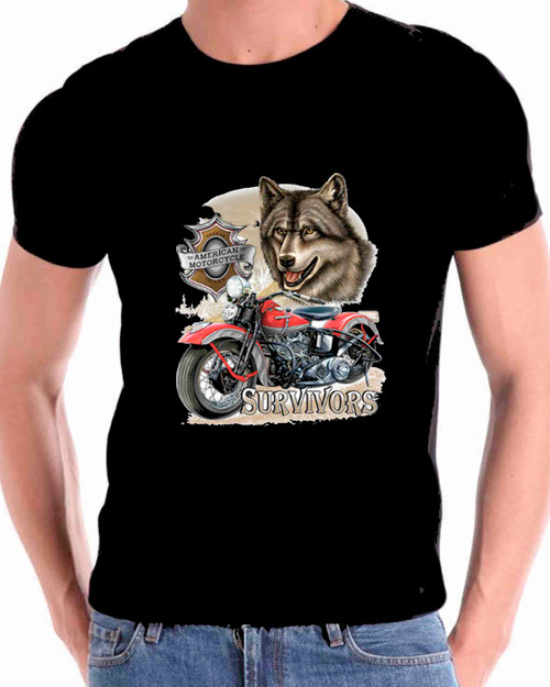 Wolf Art Survivors Motorcycles T shirt