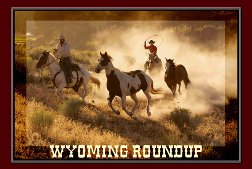 Wyoming Wild Mustang Horse Roundup Travel Poster