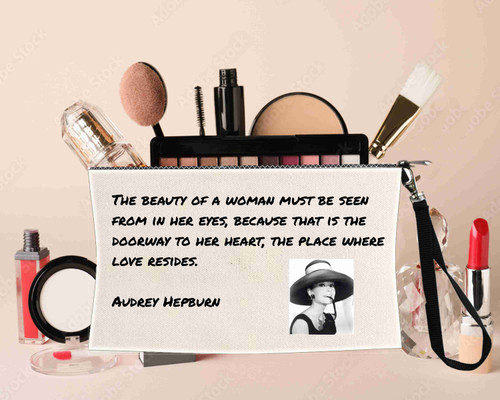 Audrey Hepburn Quote Cosmetic makeup bag Pouch  all Linen