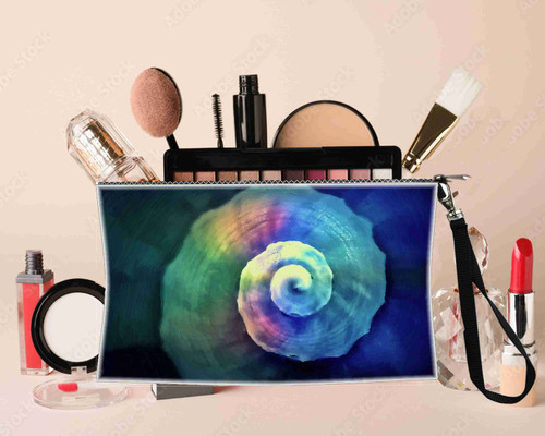 Seashell Large Cosmetic makeup bag Pouch 100% all Linen