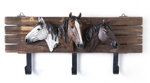 Horses 3 Hooks Coat Wall rack Hanging Unit  Old West Style   17 inches wide