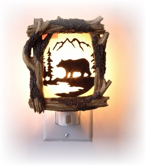 Grizzly Bear art 3 inch wide NIGHT LIGHT western old west cowboy art style  VERY LARGE AND BRIGHT