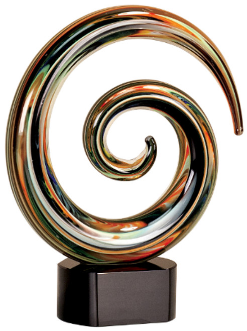 Round Swirl   Art Glass Hand made Hand Blown Sculpture   9 1/2 "