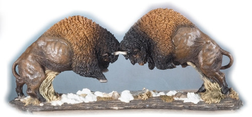 Buffalo Bison Fighting 16.5L Mini  Sculpture Hand Made