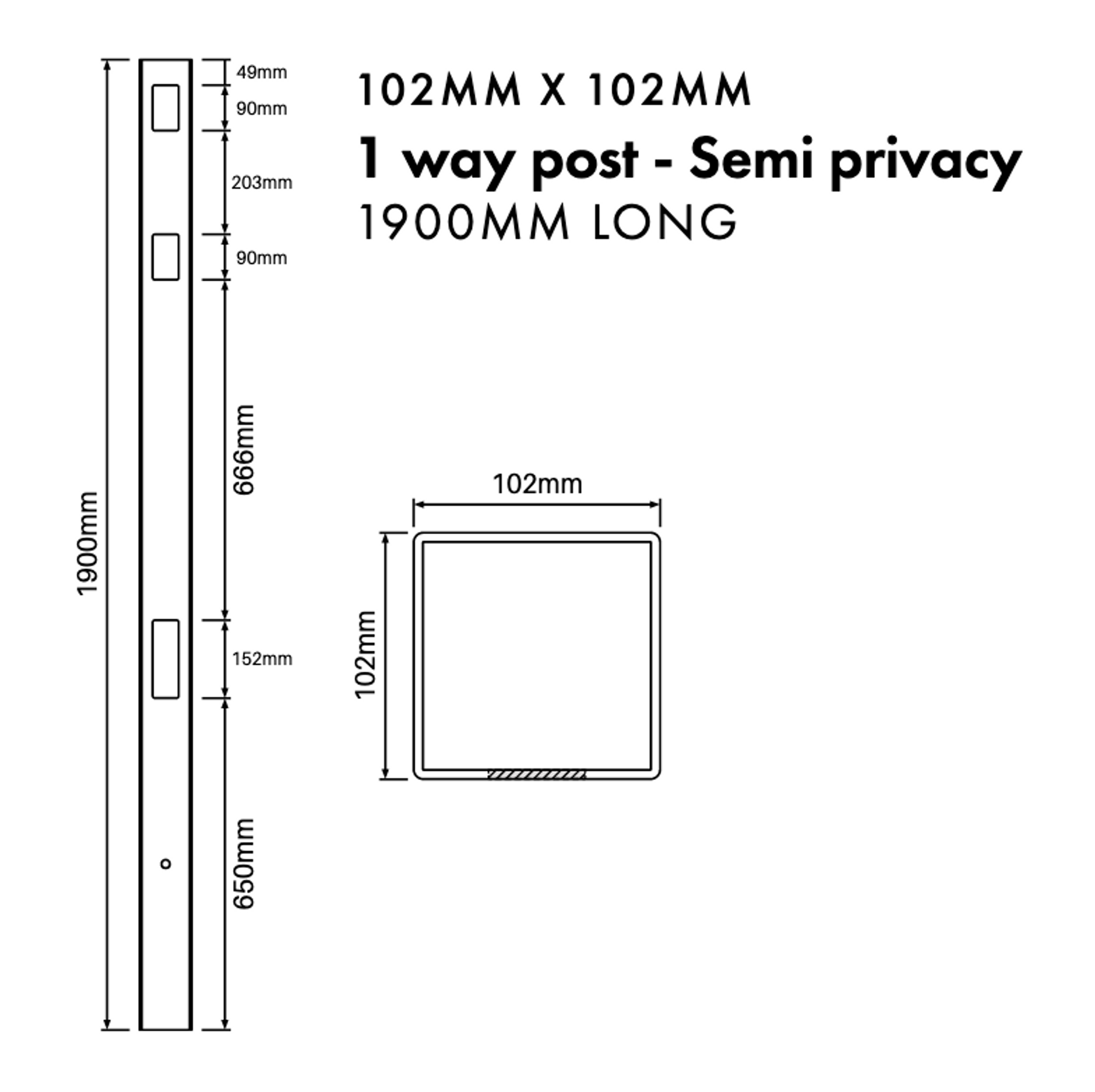 1 Way PVC Post (End Post) Semi Privacy - 102mm x 102mm x 1900mm Long ...