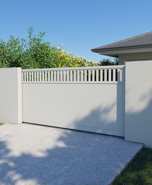 PVC Full Privacy Slat Top Sliding Gate Flat Pack Kit - 1800m high x Width 2000 - 4000mm Wide - Made To Order (PICK UP Only From Warehouse, Unless You Have A Forklift Onsite)