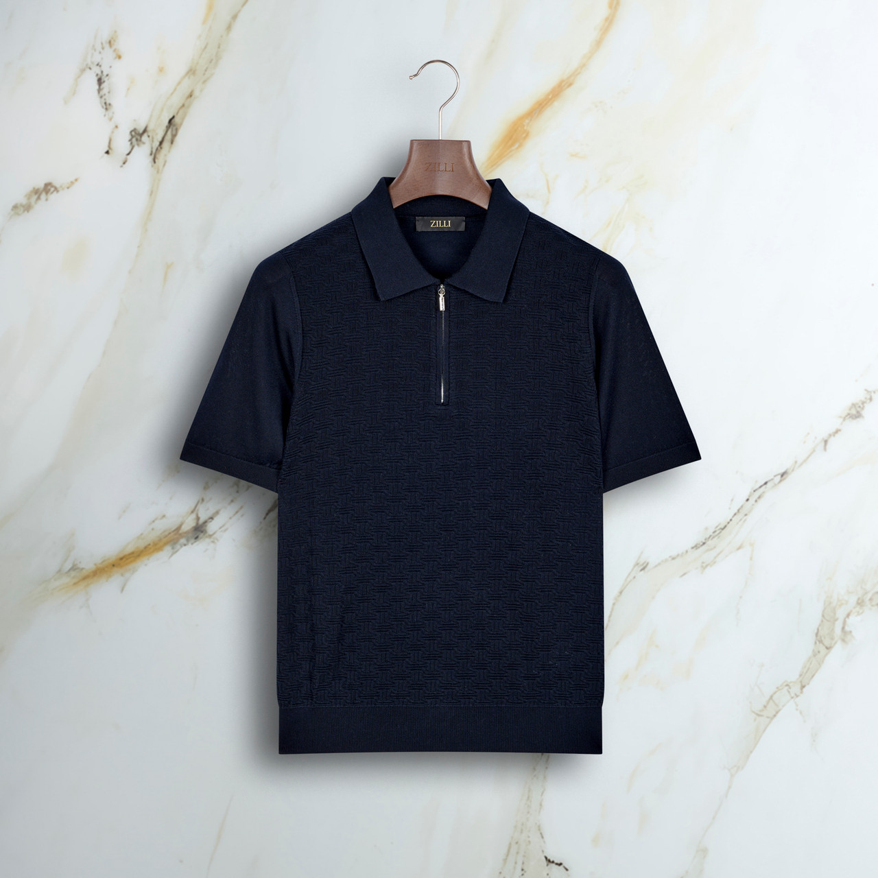 Dark navy blue “Silk Axis” zipped polo shirt - ZILLI