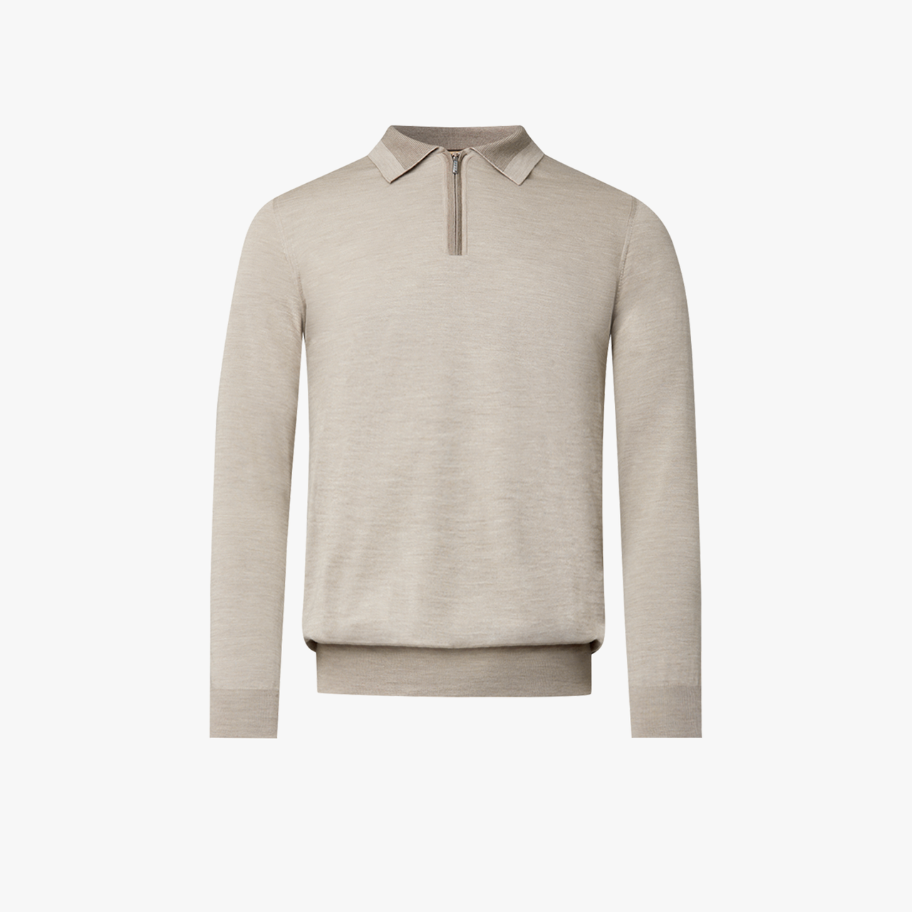 Beige zipped polo shirt, long sleeves