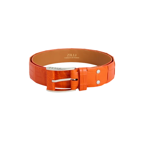 Orange belt in alligator, 126 buckle, width 40mm