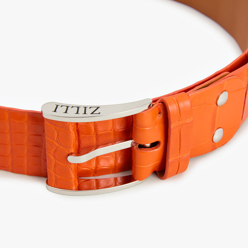 Orange belt in crocodile, 126 buckle, width 40mm