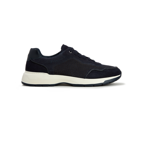 Dark navy perforated sneakers, white sole, "ZILLI" embroidery