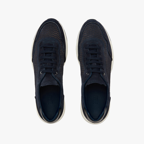 Dark navy perforated sneakers, white sole, "ZILLI" embroidery