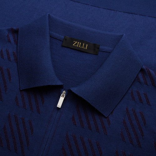 Ink blue checked zipped polo Ink blue checked zipped polo