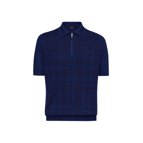 Polo zippé à carreaux bleu encre