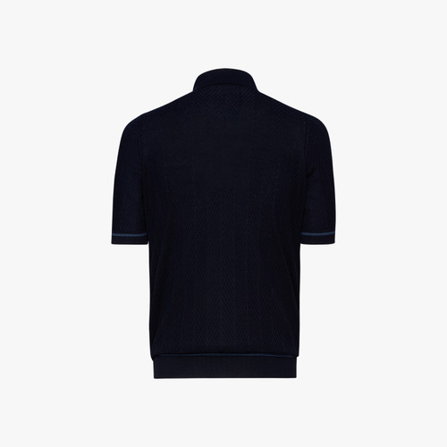 Navy blue zipped polo, "3D Chevron"