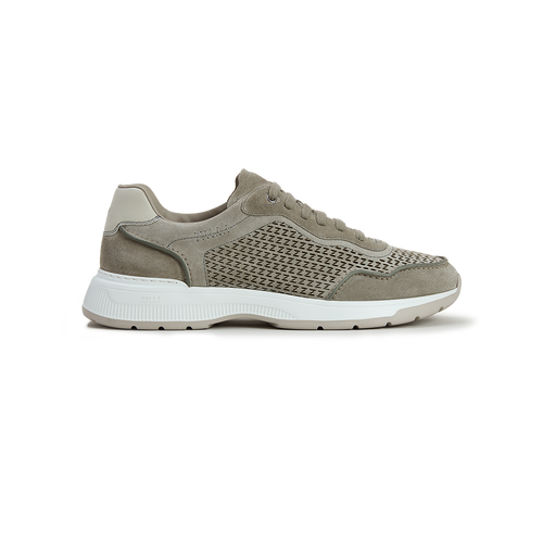 Light sage perforated sneakers, chalk taupe sole, "ZILLI" embroidery