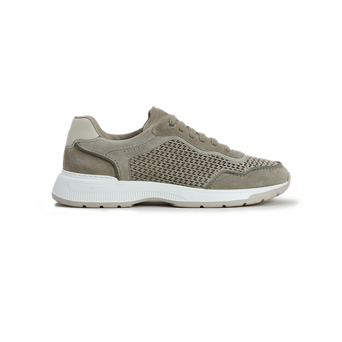 Light sage perforated sneakers, chalk taupe sole, "ZILLI" embroidery