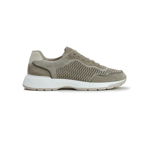 Light sage perforated sneakers, chalk taupe sole, "ZILLI" embroidery