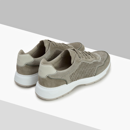 Light sage perforated sneakers, chalk taupe sole, "ZILLI" embroidery