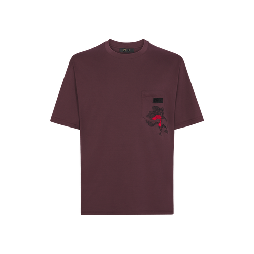 T-shirt cerise profonde, broderie "Flower".