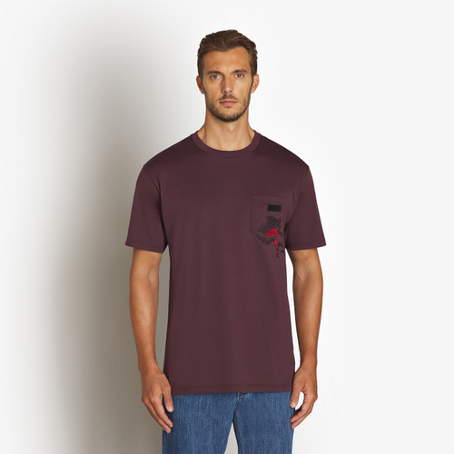 T-shirt cerise profonde, broderie "Flower".