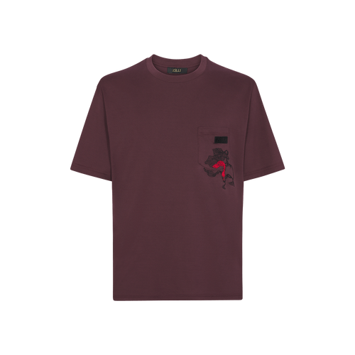 T-shirt cerise profonde, broderie "Flower".