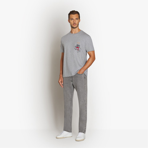 Soft grey T-shirt, "Flower" embroidery