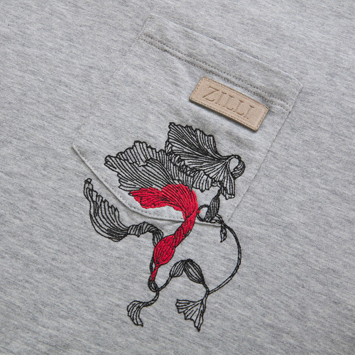Soft grey T-shirt, "Flower" embroidery