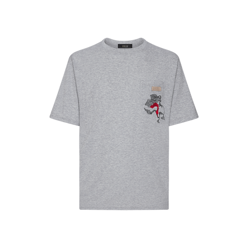 Soft grey T-shirt, "Flower" embroidery Soft grey T-shirt, "Flower" embroidery