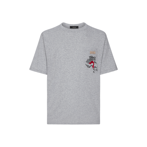 T-shirt gris doux, broderie "Flower