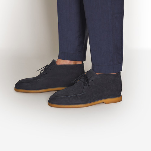 Dark navy laced ankle boots, caramel sole