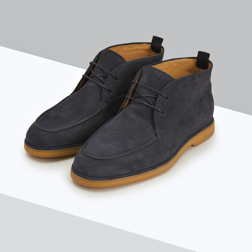 Dark navy laced ankle boots, caramel sole