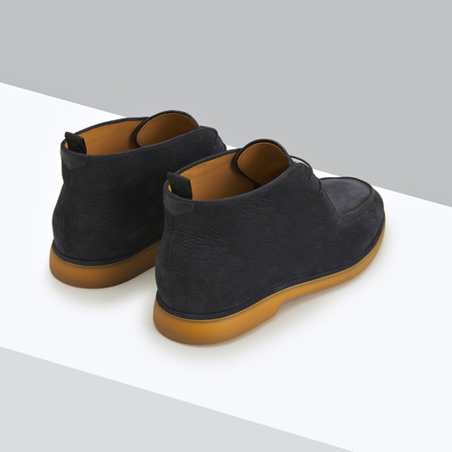 Dark navy laced ankle boots, caramel sole