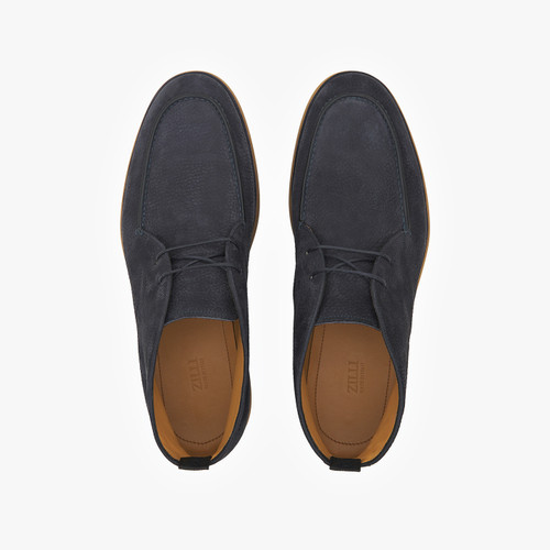Dark navy laced ankle boots, caramel sole
