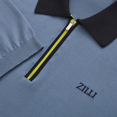 Pale blue onyx zipped polo, contrasting details