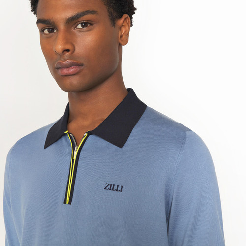 Pale blue onyx zipped polo, contrasting details